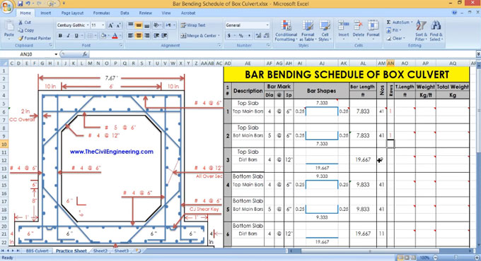 bar bending schedule program in microsoft excel
