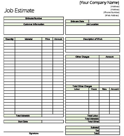 Download Classic Job Estimate Sheet For Contractors