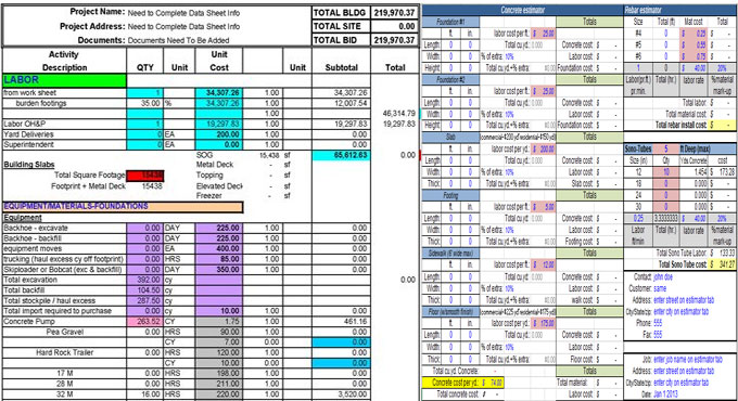 Download Concrete Estimate Excel Template