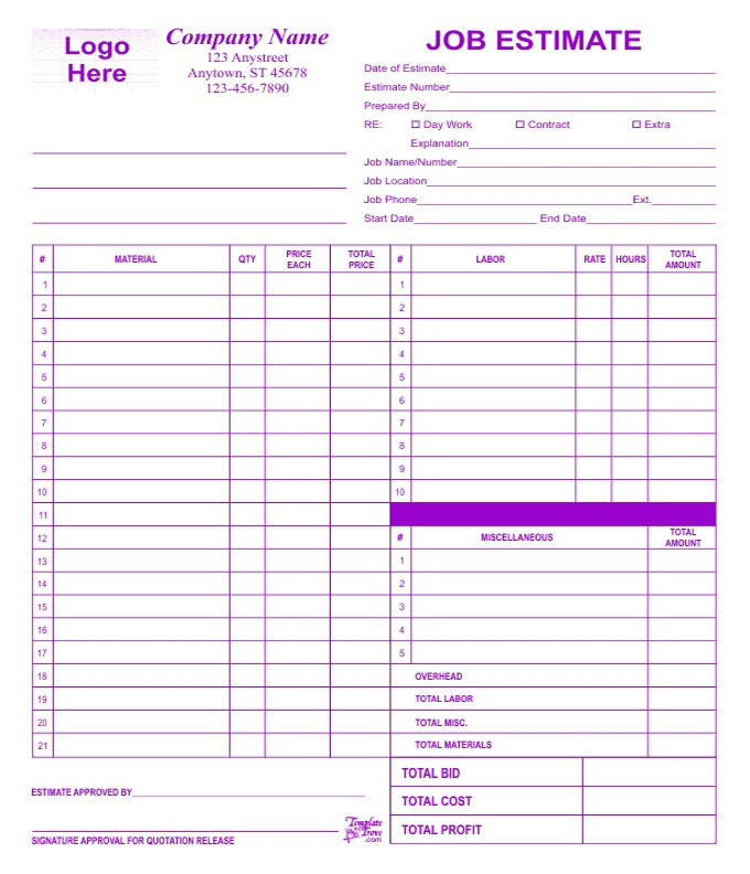 Download Classic Job Estimate Sheet For Contractors