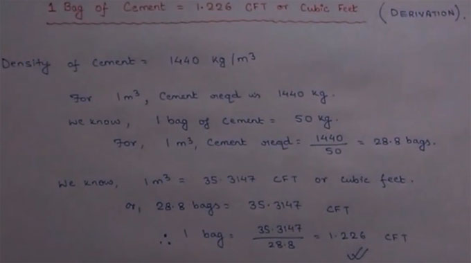 Calculating the quantity of CFT in a bag of cement