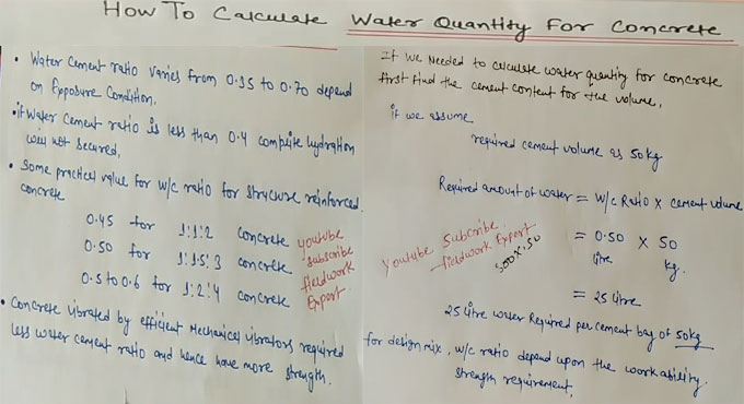 How to compute water quantity for concrete