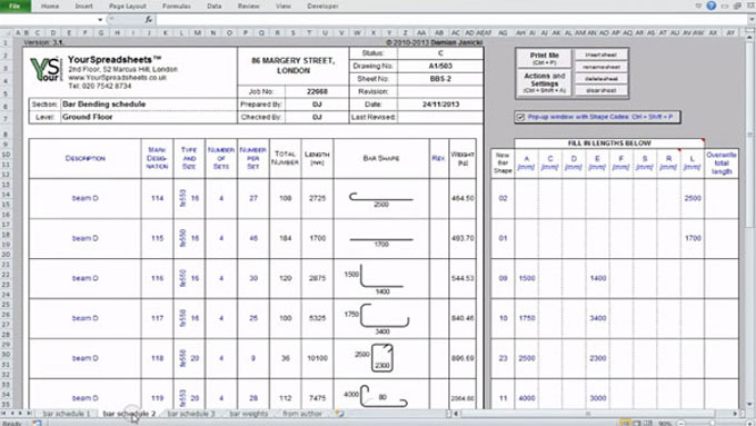 Download Bar Bending Schedule Spreadsheet to IS 2502: 1999