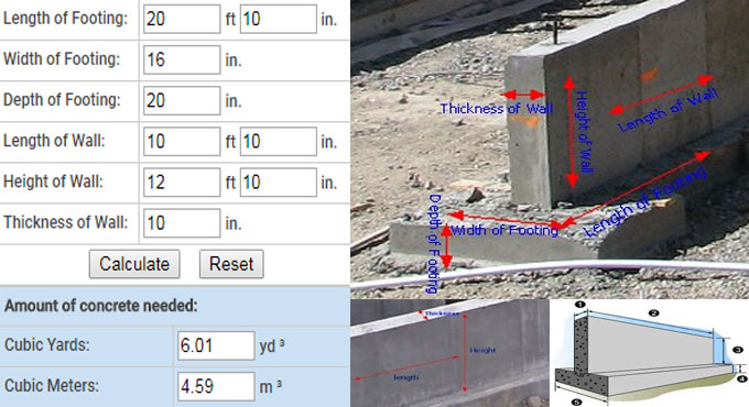 Concrete Calculator For Footings And Wall Section - Wall Building Materials Calculator
