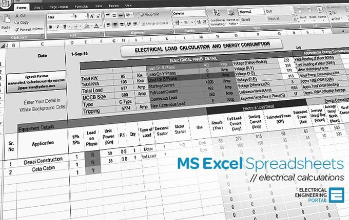 Electrical MS Excel Spreadsheets Electrical MS Excel Spreadsheets