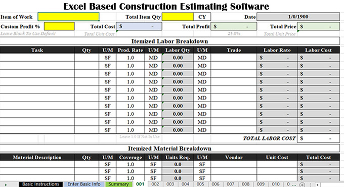 Learn about the key Components of the Excel-based Quantity Take-off Software
